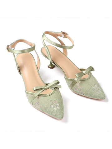 Ellery Sage Green Lace Bow Heels