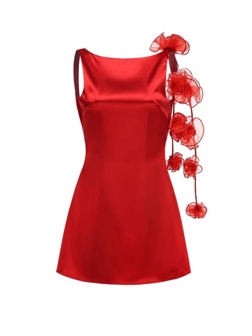 Rosalia Satin Bloom Mini Dress