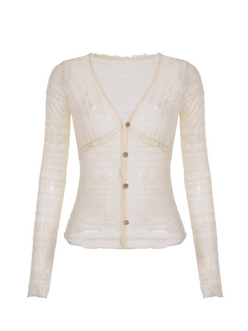 Ivie Button-Up Sheer Long Sleeve Top