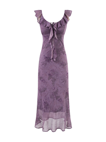 Alina Violet Sheer Ruffle Maxi Dress