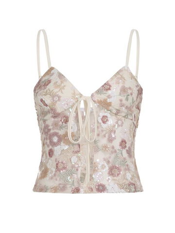 Lindy Floral Embroidered Mesh Tie Top