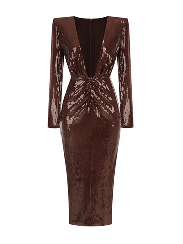 Giana Deep Neck Sequin Midi Dress