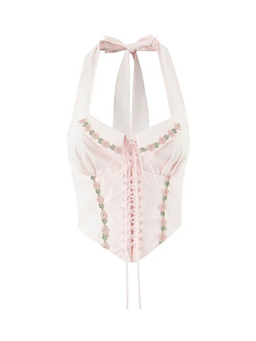 Denisse Floral Lace-Up Corset Top