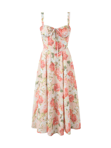 Gioia Lace-Up Floral Midi Dress