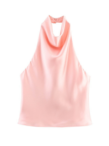 Akila Satin Button-Up Backless Top