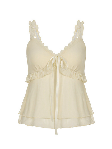 Natalie Ruffle Bow Mesh Top