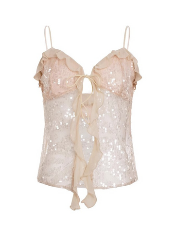 Delylah Sheer Sequin Halter Top