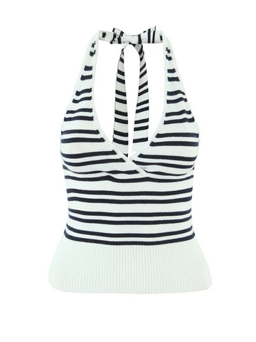 Brie Striped Knit Tie-Back Crop Top