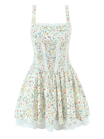 Callan Lace Trim Floral Corset Mini Dress
