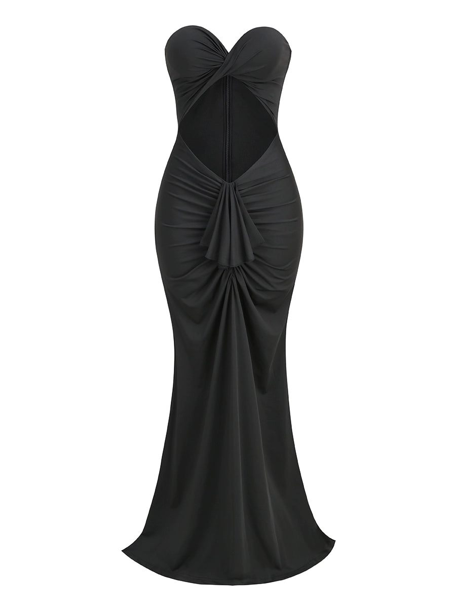 black fishtail maxi dress Women's Slinky Draped Detail Fishtail Maxi Dress, Black
