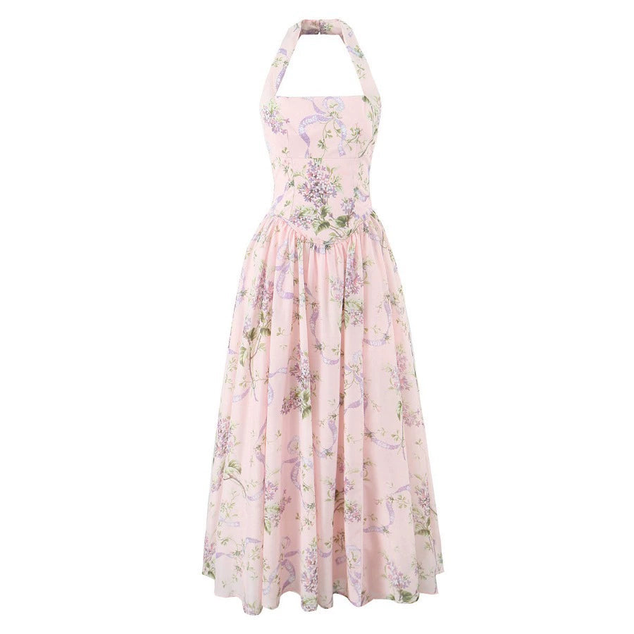 pink floral halter midi dress Petal and Pup Women's Anabelle Halter Neck Midi Dress