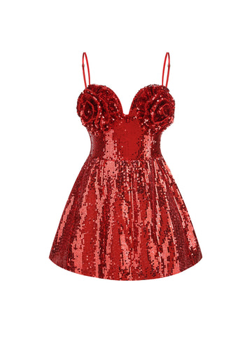 Nellie Sequin Mini Dress in Red