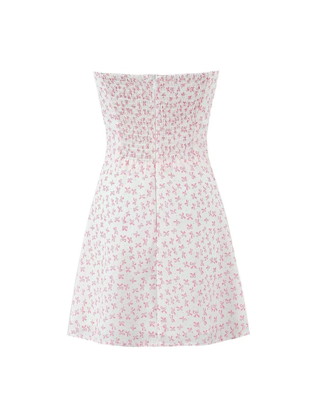 Emeline Bow Print Strapless Mini Dress