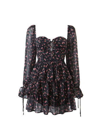 Salma Floral Mini Dress in Black