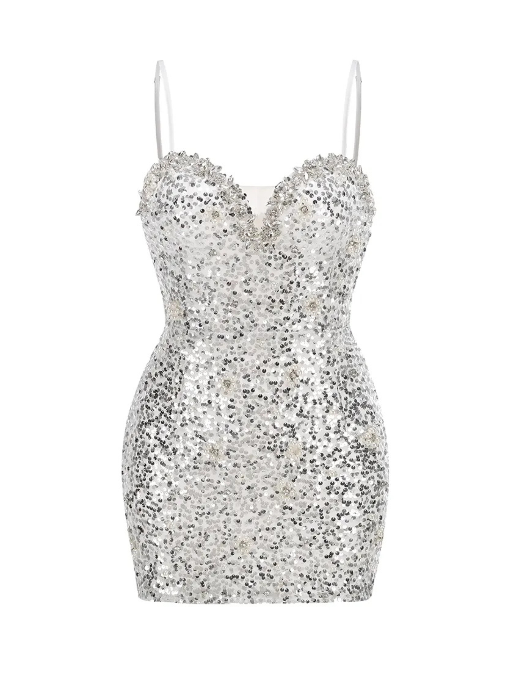 center stage sequin mini dress - white/silver SILVER SEQUIN MINI-DRESS