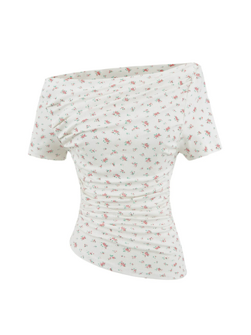 Nika Ruched Floral Off-Shoulder Te