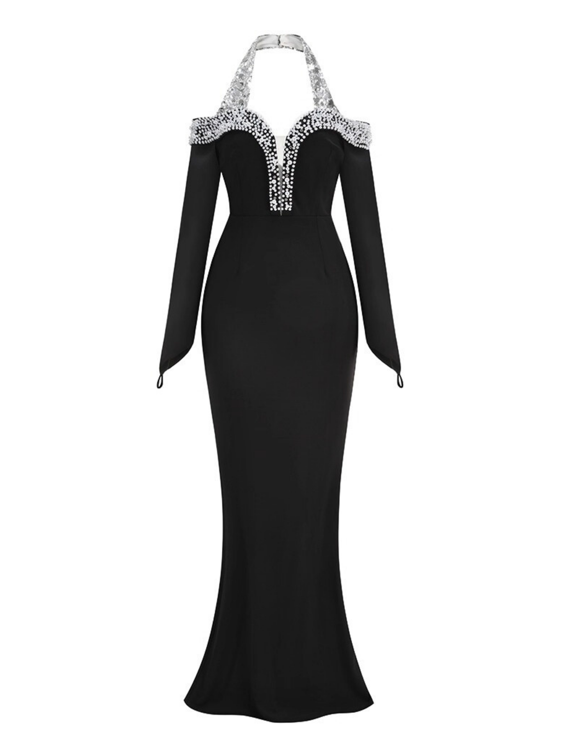 embellished halter neck ruffle maxi dress in black Anaya Halter neck ruffle maxi dress in black