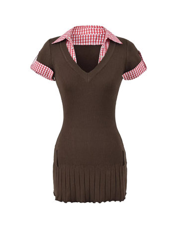 Elva Gingham Collar Knit Mini Dress