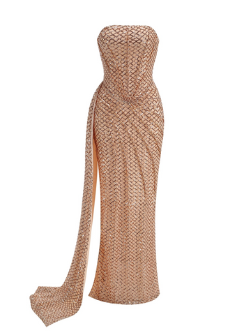 Blake Strapless Sequin Gown with Draped Train
