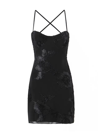 Evelyn Floral Embroidered Cross-Back Mini Dress