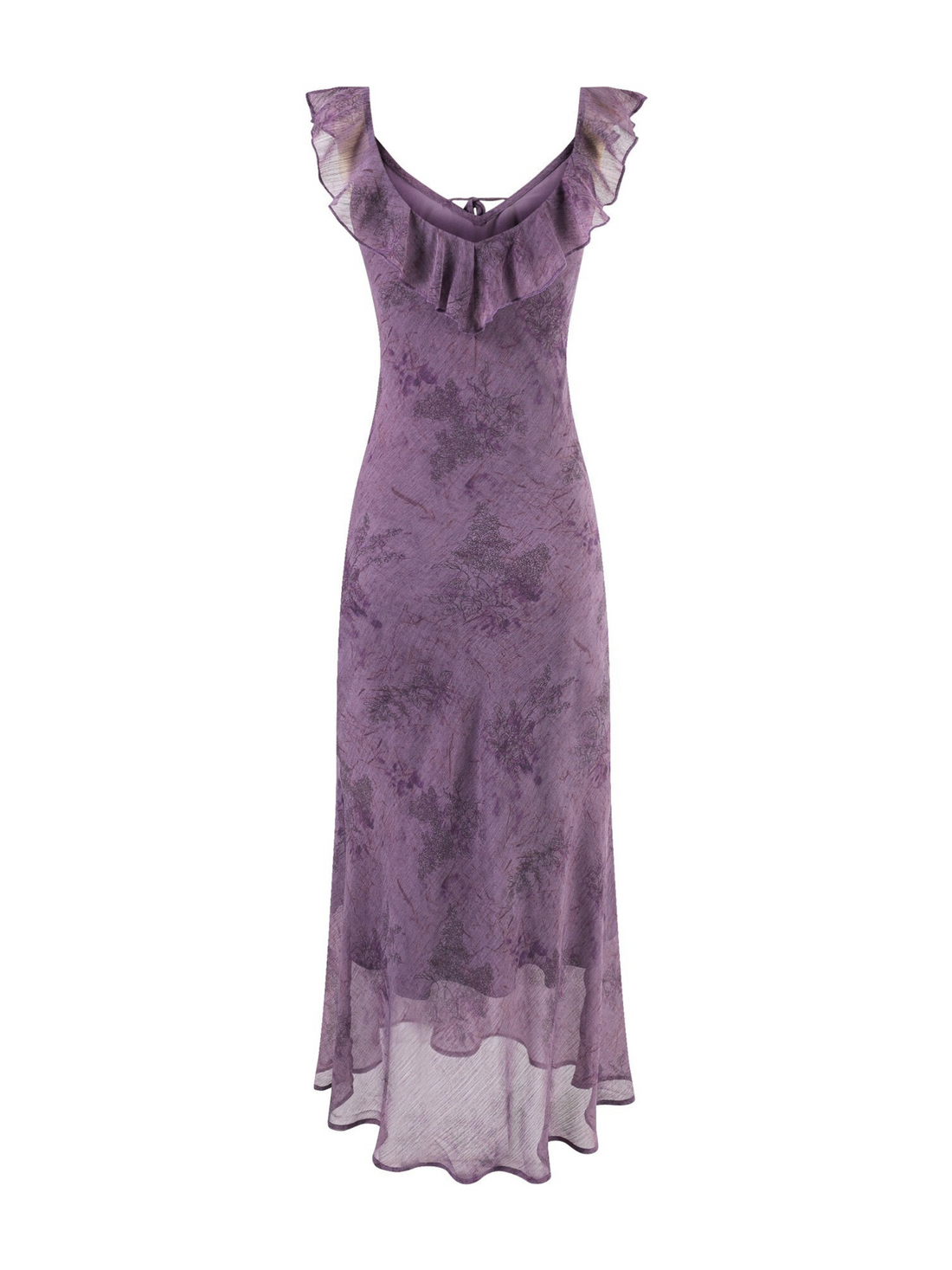 Alina Violet Sheer Ruffle Maxi Dress