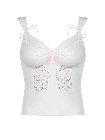 Hana Rabbit Print Top in White