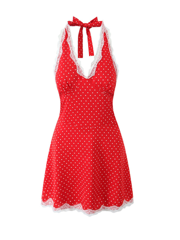 Hudsyn Polka Dot Halter Mini Dress