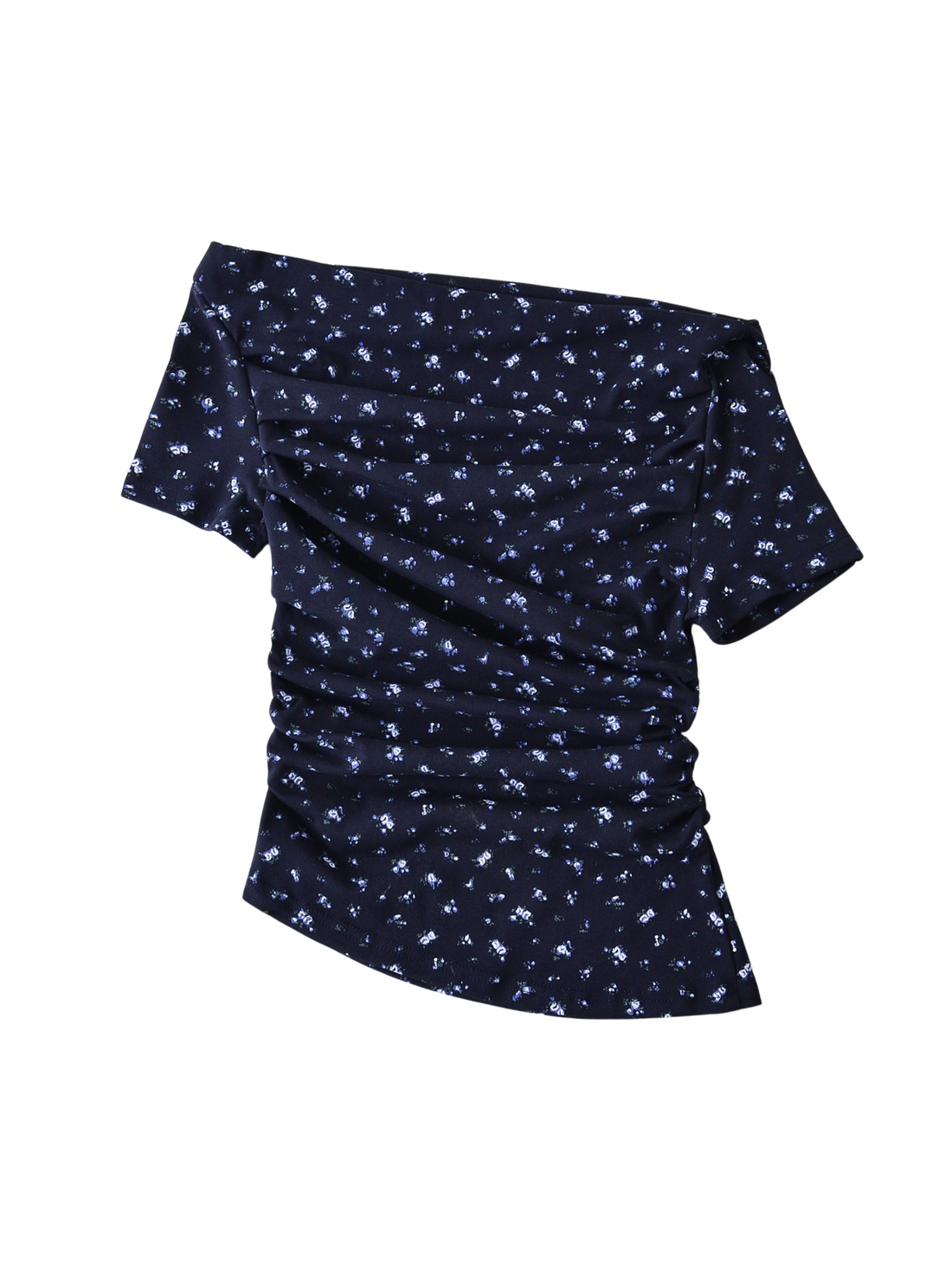 Nika Ruched Floral Off-Shoulder Te