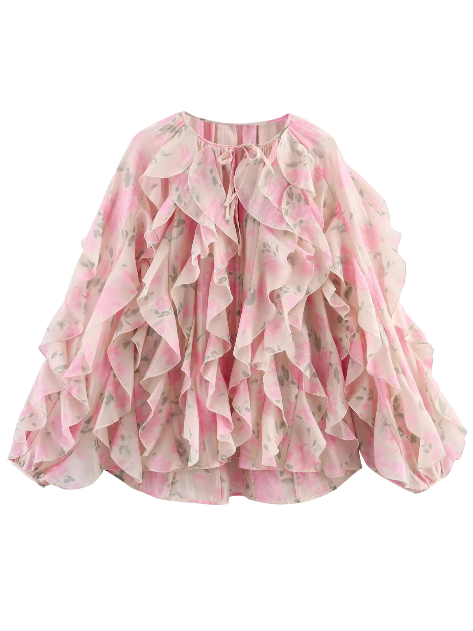 Maddox Floral Ruffle Lace-Up Blouse