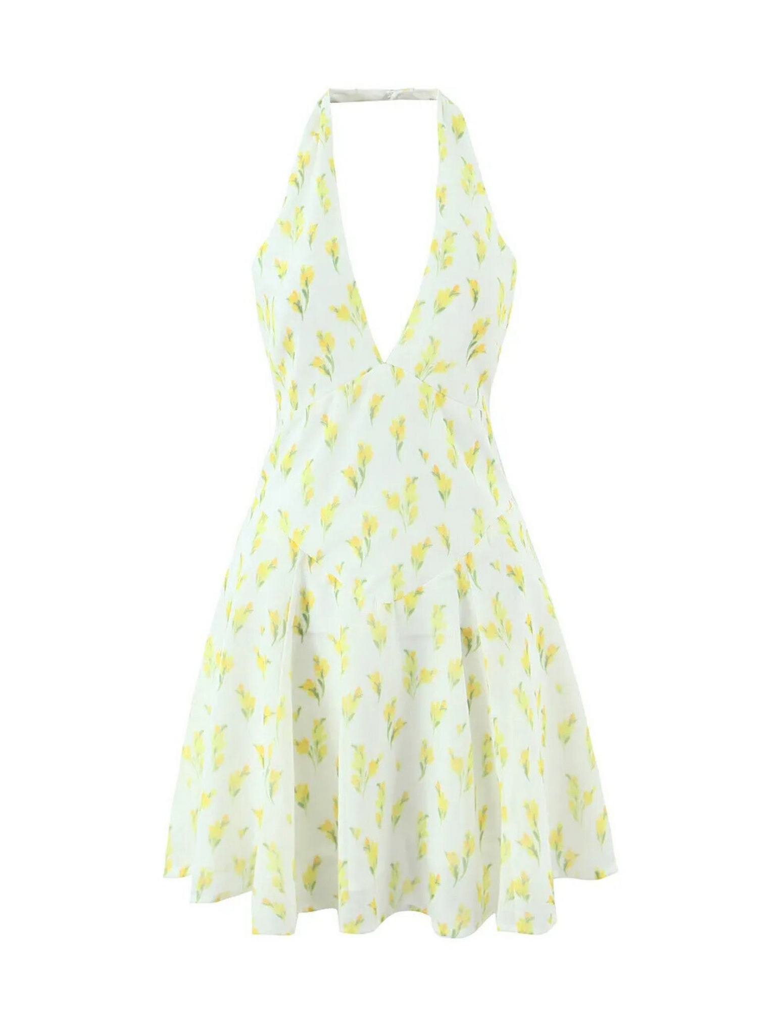 Clara Lemon Floral Halter Mini Dress