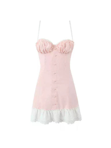 Bianca Lace Trim Mini Dress in Pink