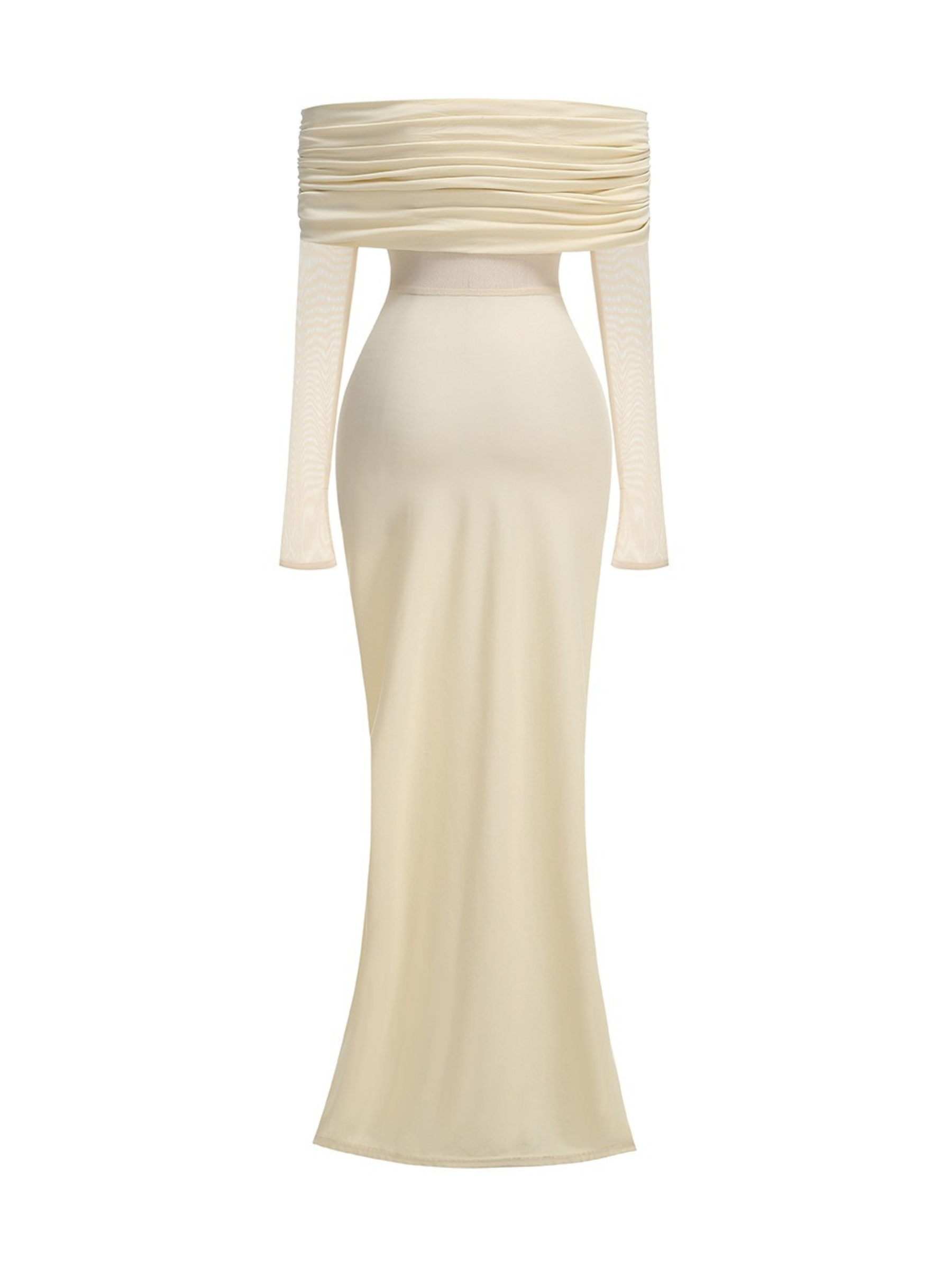 afrm off the shoulder ruched maxi dress AFRM Thelma Off-The-Shoulder Long Sleeve Maxi Dress