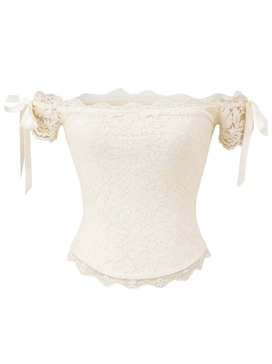 Leah Lace Off-Shoulder Bow Tie Top