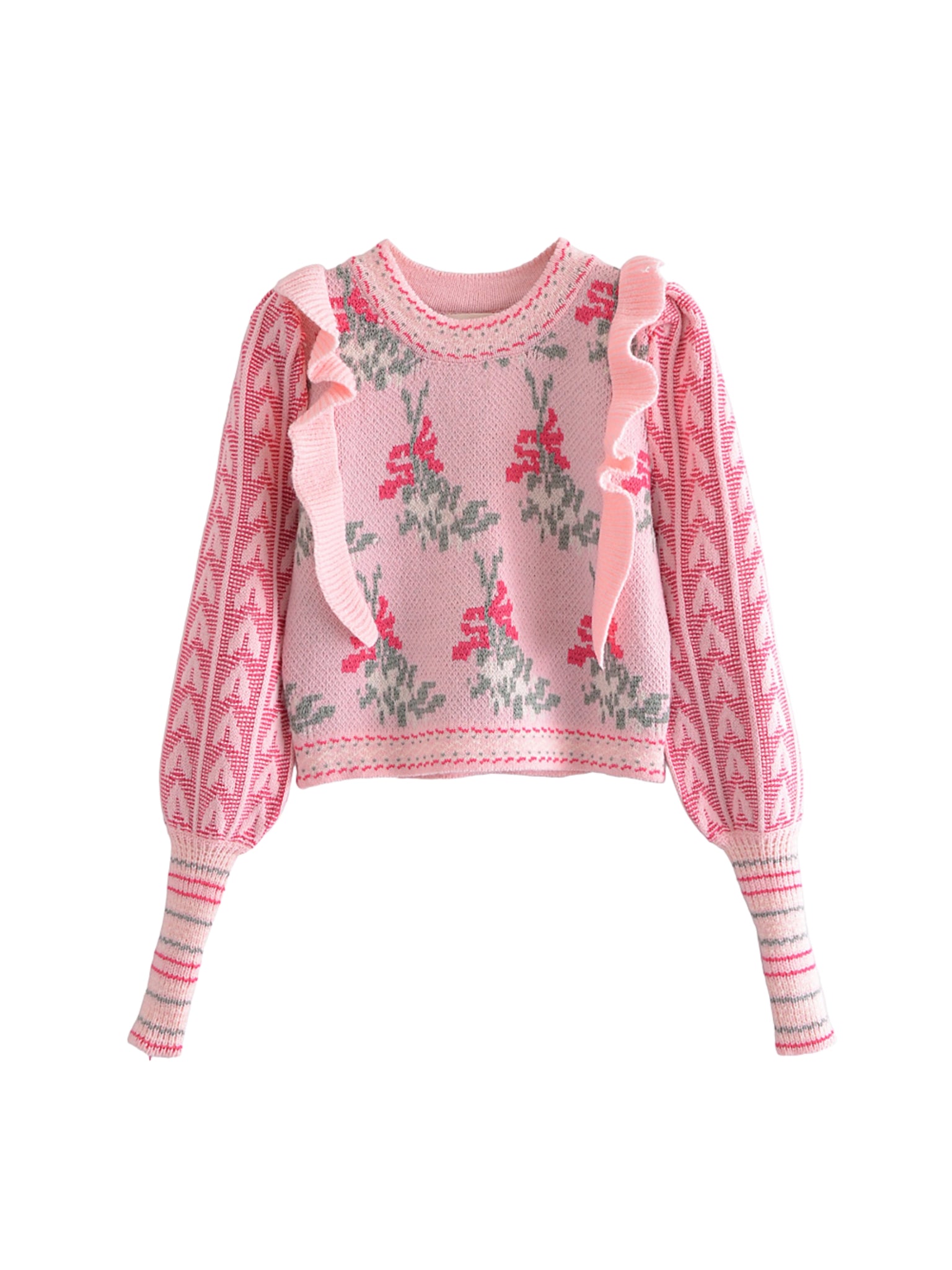 Hailey Ruffled Knit Floral Sweater