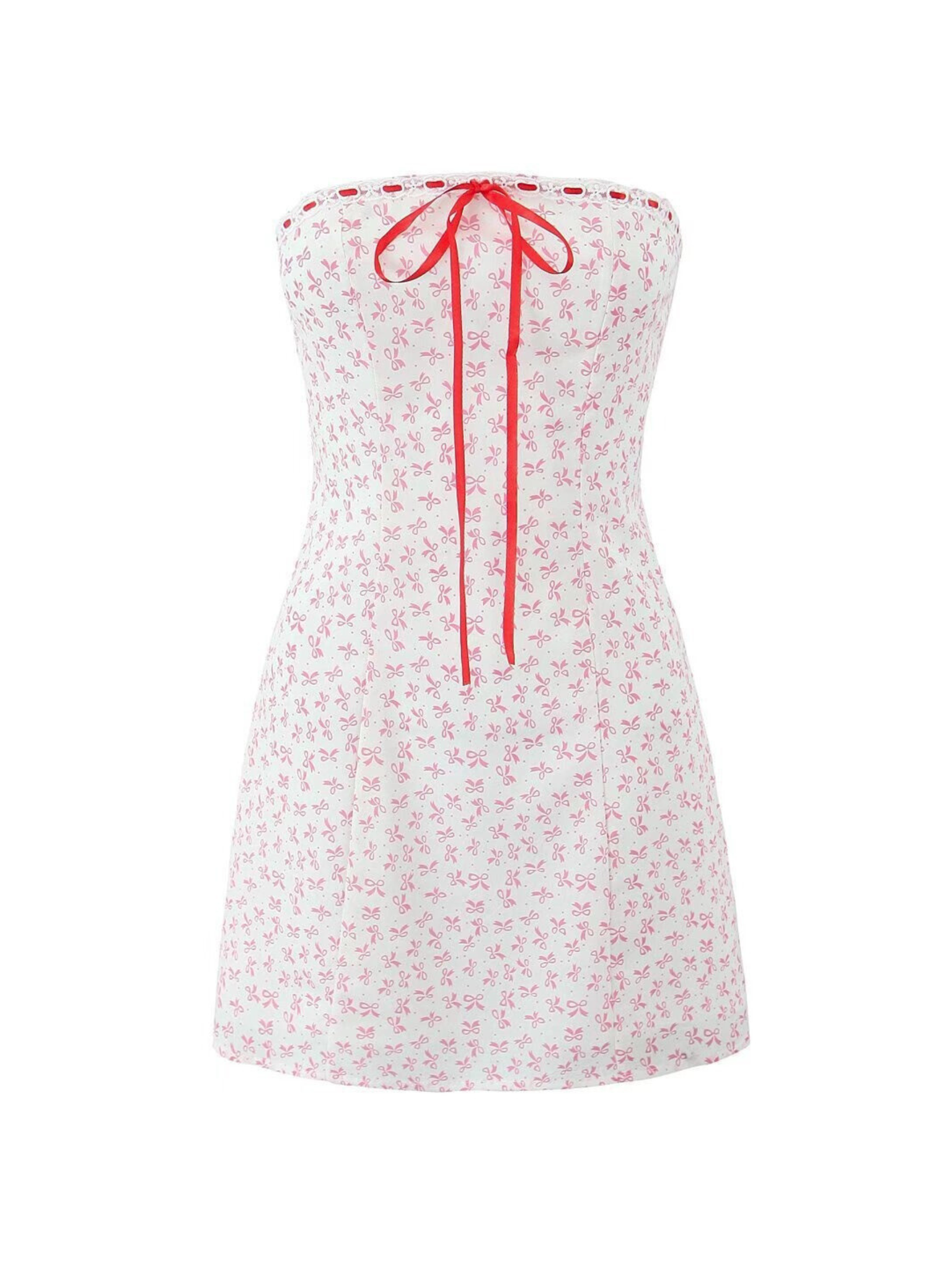 Emeline Bow Print Strapless Mini Dress