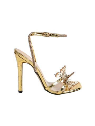 Amal Golden Butterfly Stiletto Sandals
