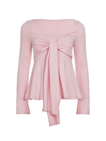 Annabel Pink Bow Square Neck Top