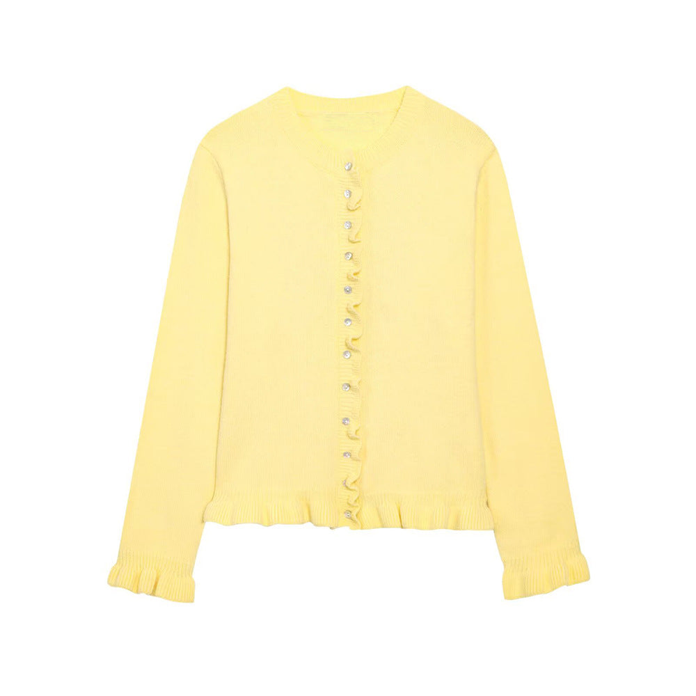 Dakoda Ruffled Knit Cardigan - Yellow [534OD8ZW]