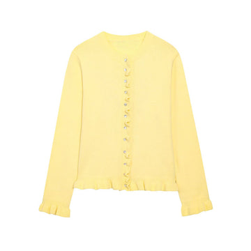 Dakoda Ruffled Knit Cardigan - Yellow [534OD8ZW]