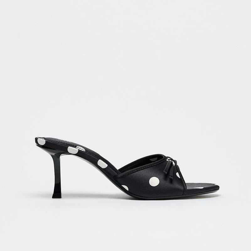 Satin Bow Pointed Toe Mules - Polka Dot [AMUBAQRC]