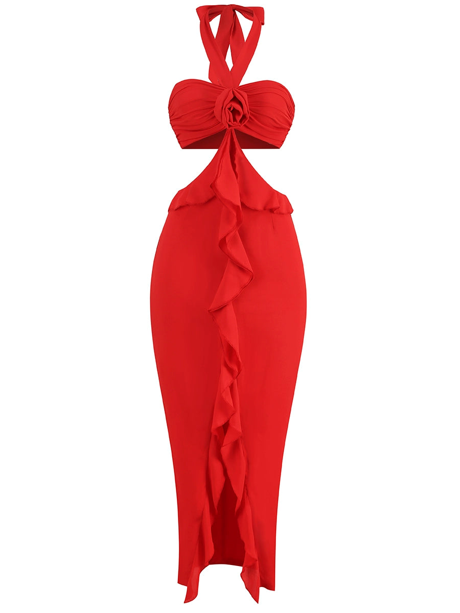 Shae Halter Cutout Midi Dress - Red [5X6XPC8Y]