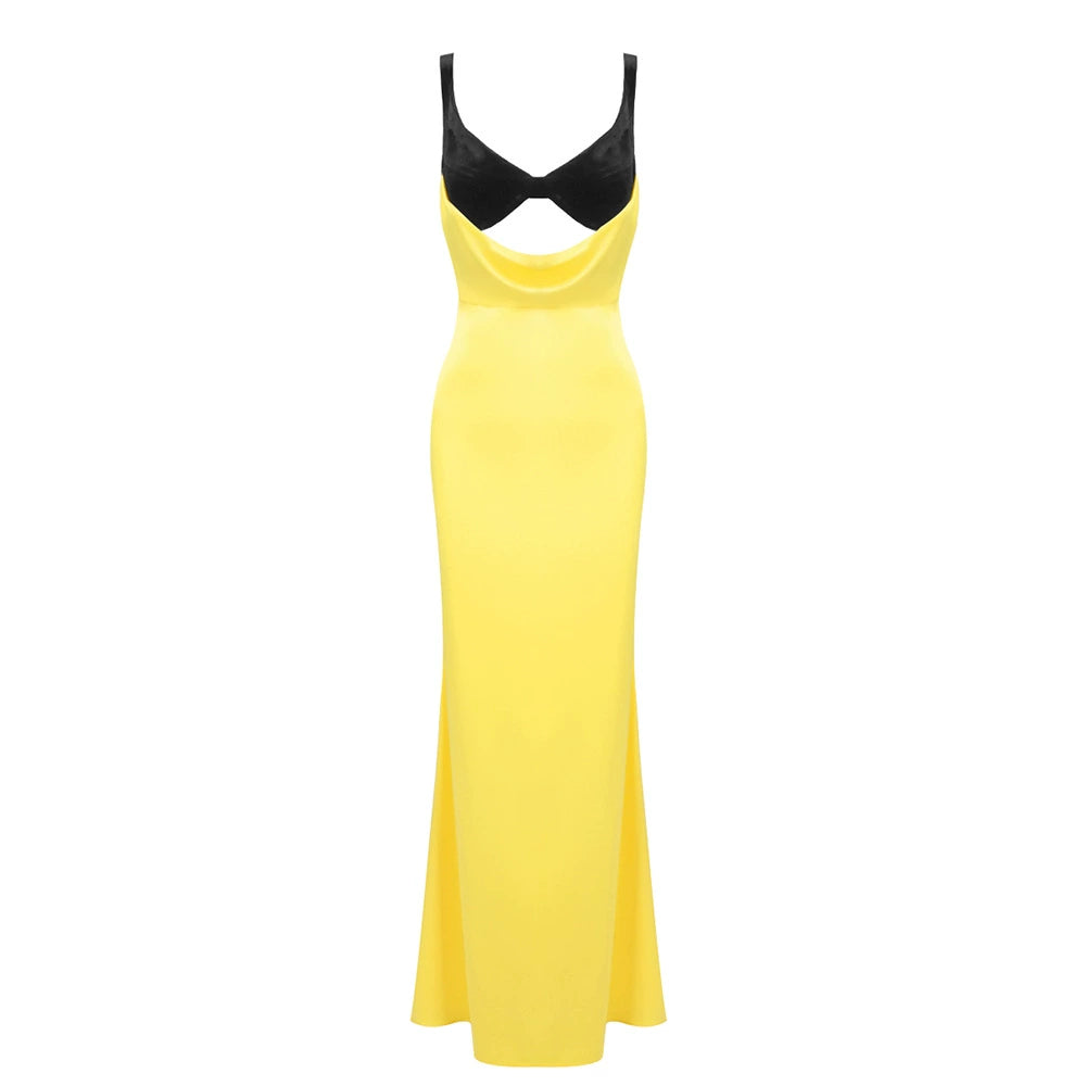Gretel Color-Blocked Velvet Maxi Dress - Yellow [EFZFKLRE]