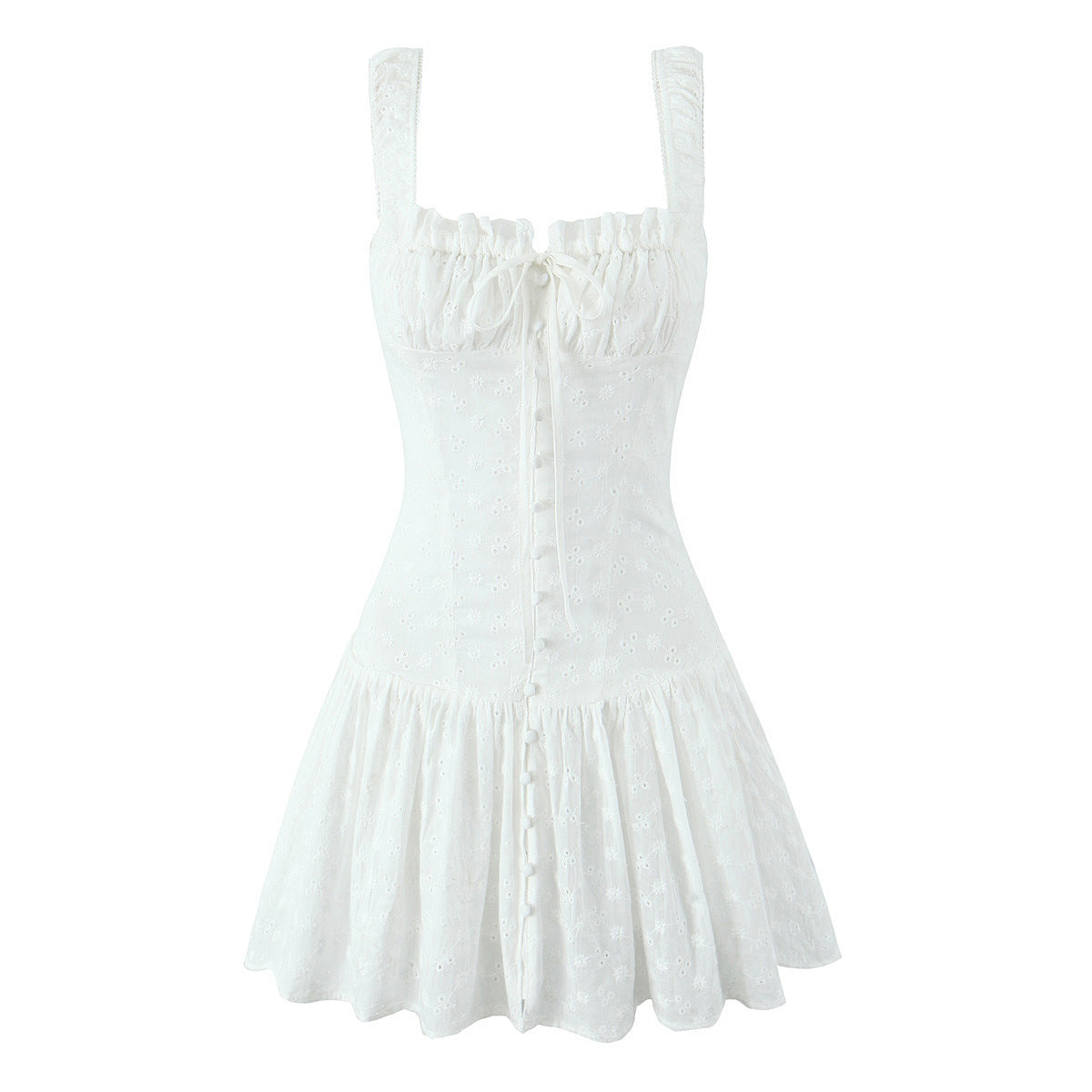 Jhene Embroidered Square Neck Dress - White [BASQG5I4]