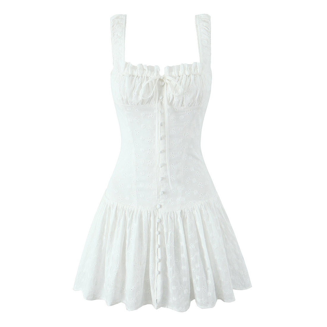 Jhene Embroidered Square Neck Dress - White [BASQG5I4]