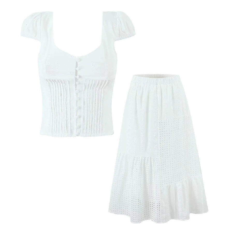 Jacie Embroidered Cut-Out Skirt Set - White Set [ZTZWQ1BT]