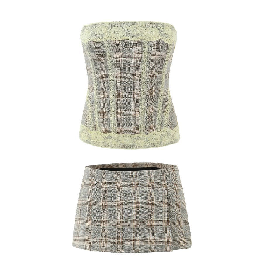 Effie Plaid Tube Top Skirt Set - Set [F7JUHGY3]
