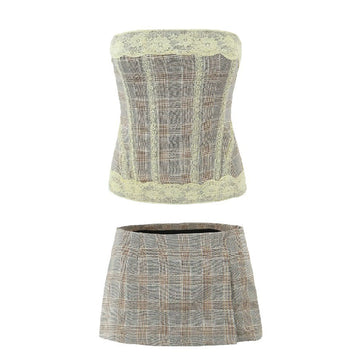 Effie Plaid Tube Top Skirt Set - Set [F7JUHGY3]