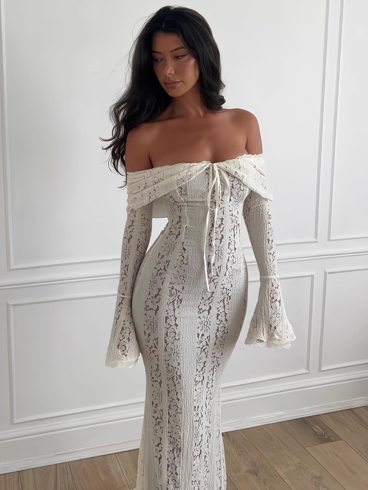 Angelee Off-Shoulder Long Lace Dress Angelee Off-Shoulder Long Lace Dress