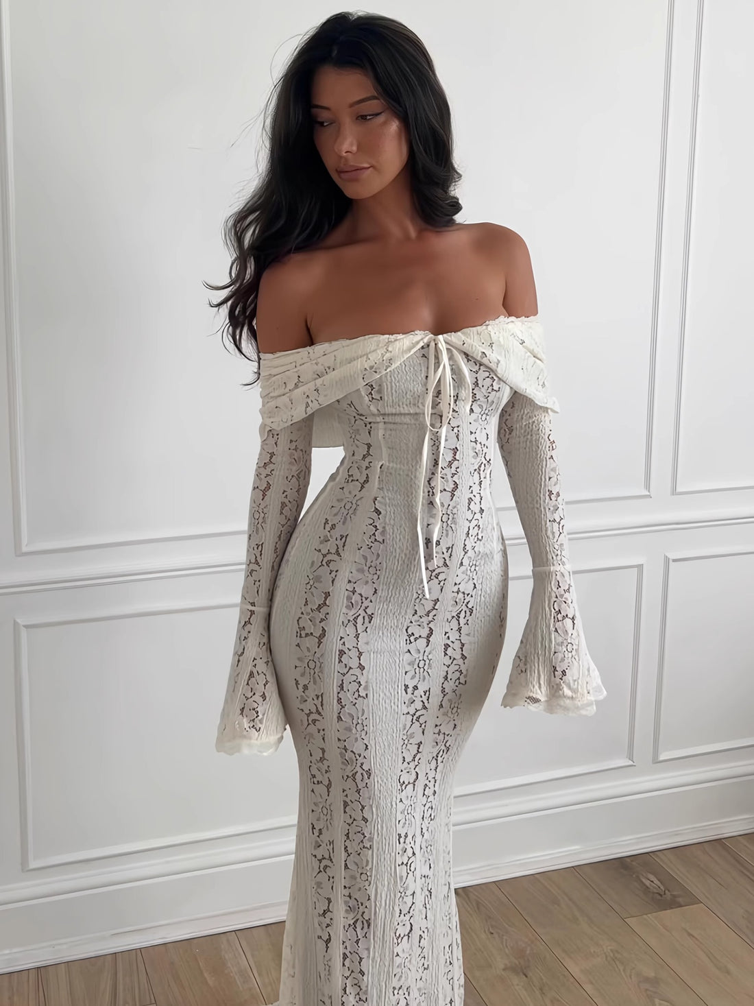 Angelee Off-Shoulder Long Lace Dress