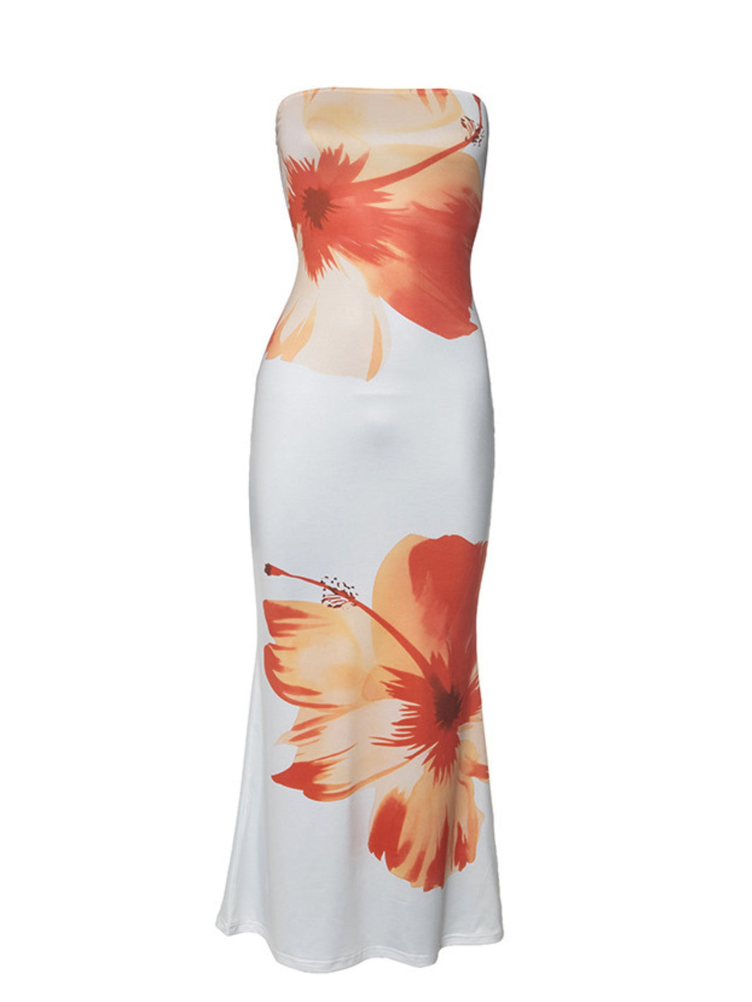 Flower Detail Strapless Slit Halter Evening Maxi Dress